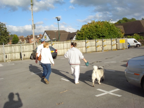 Nita and her dog Blue show us the way to the grocery store in Leek.